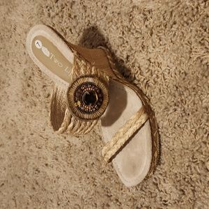 Gorgeous! Two Lips 3" neutral sandal wedge heel. Size 7 BRAND NEW NEVER WORN!